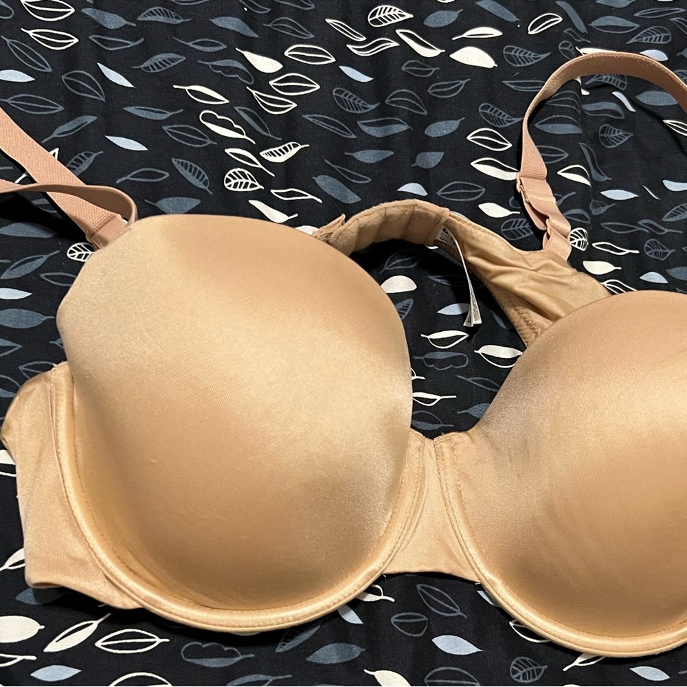 Tan T-Shirt Bra with Molded Cups and Adjustable Straps